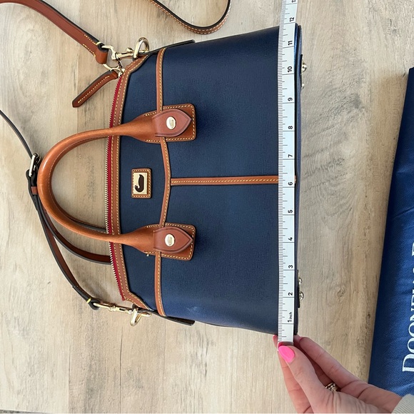 Dooney & Bourke navy blue and brown leather Satchel - Picture 10 of 13